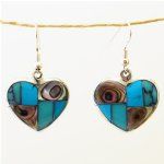 CTurquoise and Abalone Heart  Earrings - Mexico - Click To Enlarge