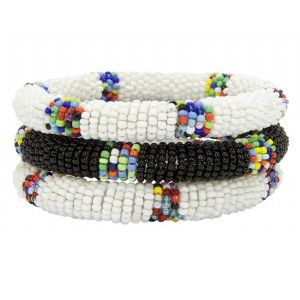 CSet of 3 Black and White Maasai Bangles - Kenya - Click To Enlarge