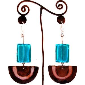 CSemi-Circle Copper and Blue Glass Earrings - Chile - Click To Enlarge