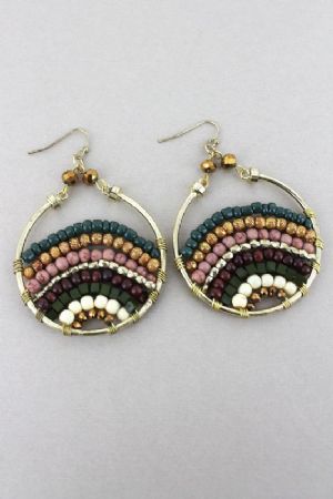 CGreen Multi-Color Beaded Striped Circle Earrings - Click To Enlarge