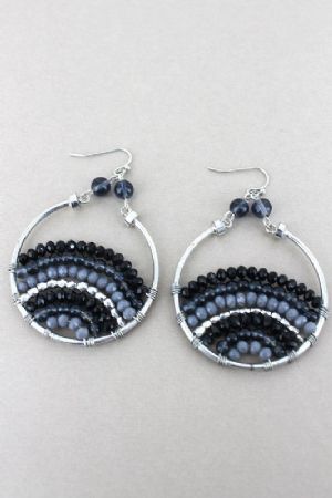 CBlack Multi-Color Beaded Striped Circle Earrings    Black Multi-Color Beaded Striped Circle Earrings - Click To Enlarge