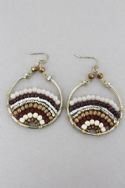 Brown Multi-Color Beaded Striped Circle Earrings