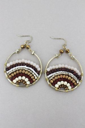 CBrown Multi-Color Beaded Striped Circle Earrings - Click To Enlarge