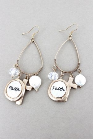 C'Faith' Disk and Cross Charm Teardrop Earrings - Click To Enlarge