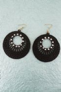 Black Filigree Wood Disk Earrings