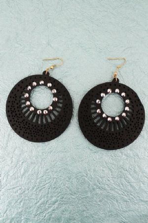 CBlack Filigree Wood Disk Earrings - Click To Enlarge