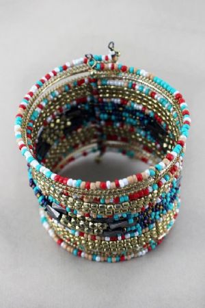 CGOLD MULTI-COLOR MIXED BEAD WIDE OVERLAP BRACELET - Click To Enlarge