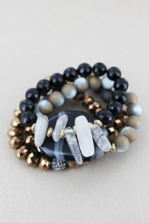 CBLACK AGATE STONE MIXED BEAD BRACELET - Click To Enlarge