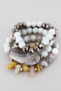 BROWN AGATE STONE MIXED BEAD BRACELET SET