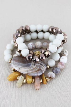 CBROWN AGATE STONE MIXED BEAD BRACELET SET - Click To Enlarge