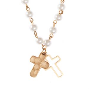 CDouble Cross And Glass Pearl Necklace - Click To Enlarge