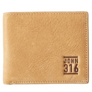 CJohn 3:16 in Tan Leather Wallet in Tin - Click To Enlarge