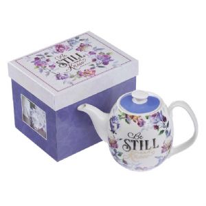 CTea Pot 6-Be Still and Know Teapot in Purple - Psalm 46:10 - Click To Enlarge